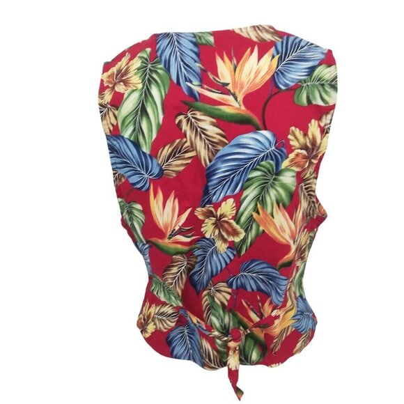 Vintage Confetti Hawaiian Floral Print Vest Sleeveless Shirt Size M 80s 90s Red - Picture 9 of 15